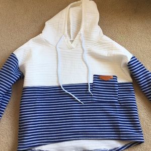 white and blue hoodie